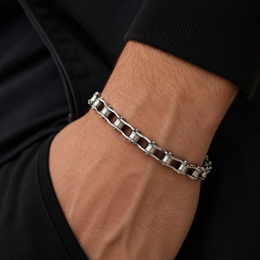 Mad Man Men’s Stainless Steel Link Cuff Bracelet Industrial Chain NIB 8.75”
